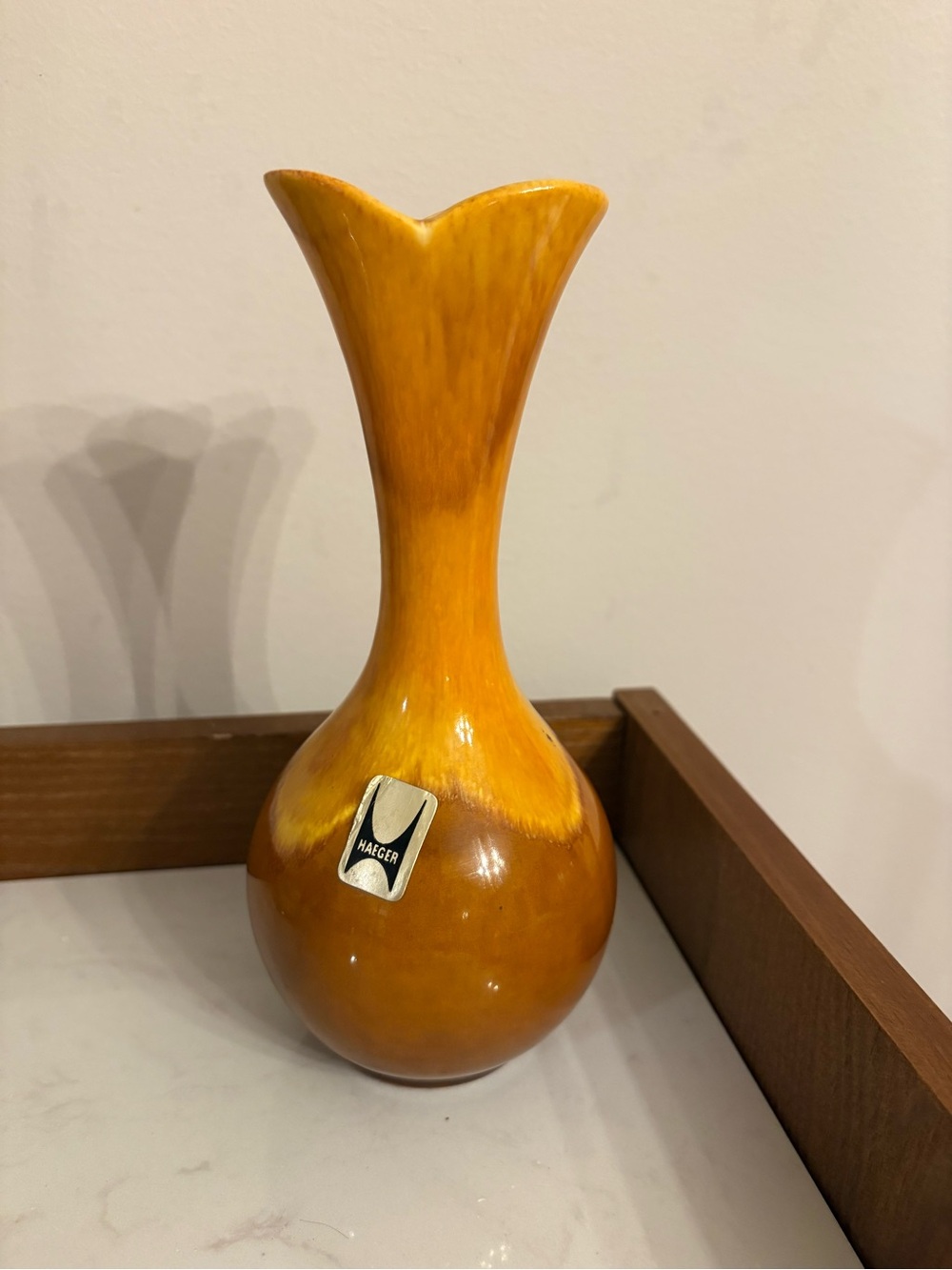 Vintage Haeger 4001 USA Amber /Gold Ceramic Bud Vase from 1960’s.